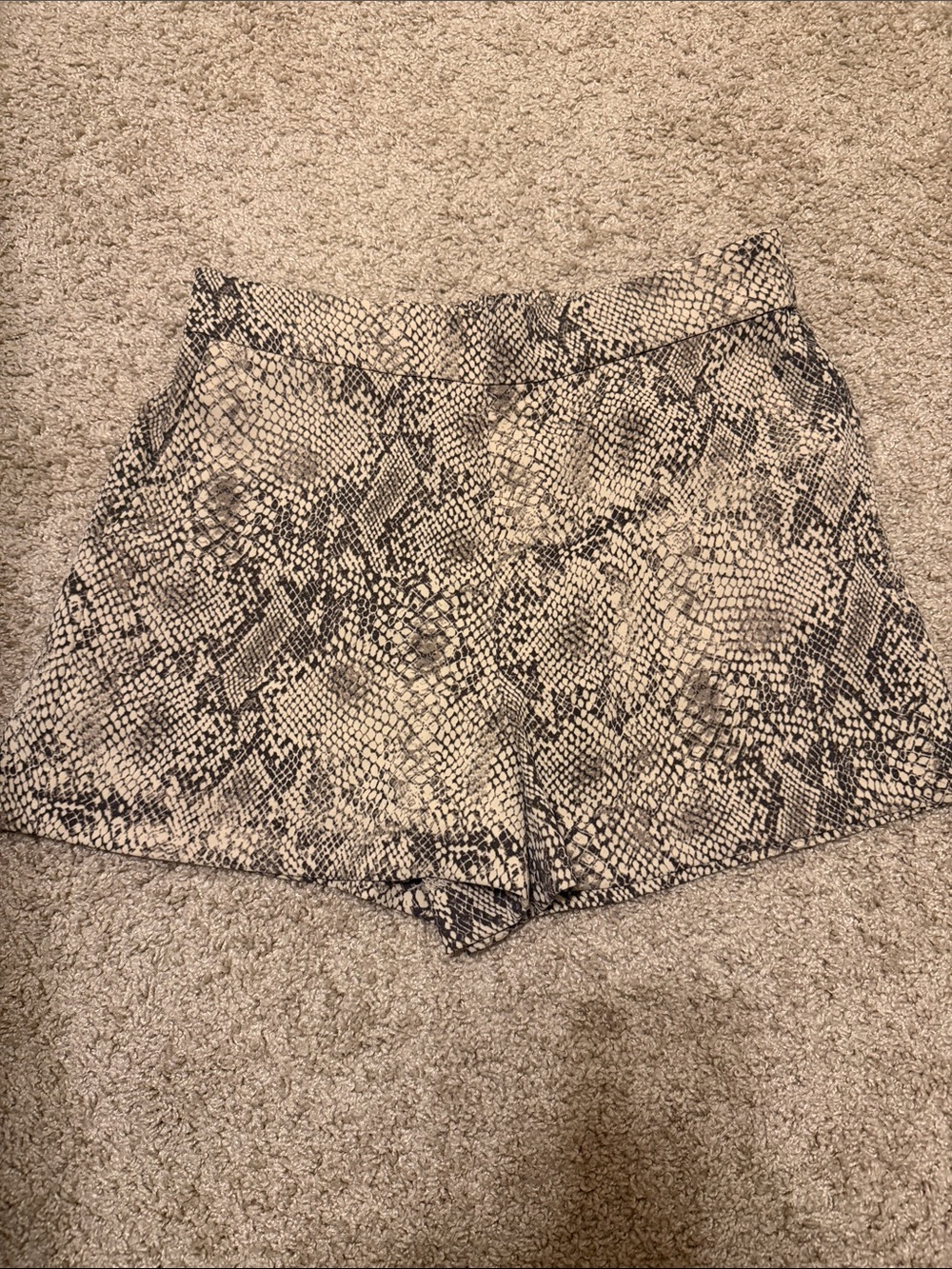 Calvin Klein High-Waist Snake Print Shorts in Beige and Gray